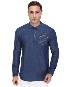 tailored fit short kurta with patch pocket