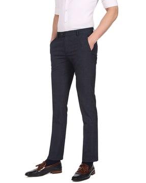 tailored fit flat-front trousers with insert pockets