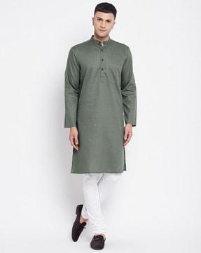 tailored fit long kurta with patch pocket