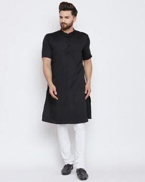 tailored fit long kurta with patch pocket