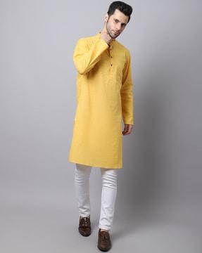 tailored fit long kurta with patch pocket