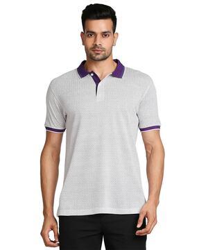 tailored fit micro print polo t-shirt