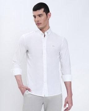 tailored fit shirt with brand logo embroidery