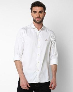 tailored fit shirt with logo embroidery