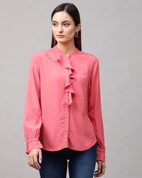 tailored fit shirt with ruffle accent