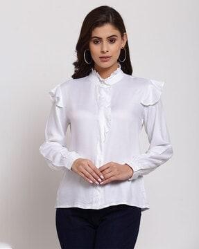 tailored fit shirt with ruffle accent