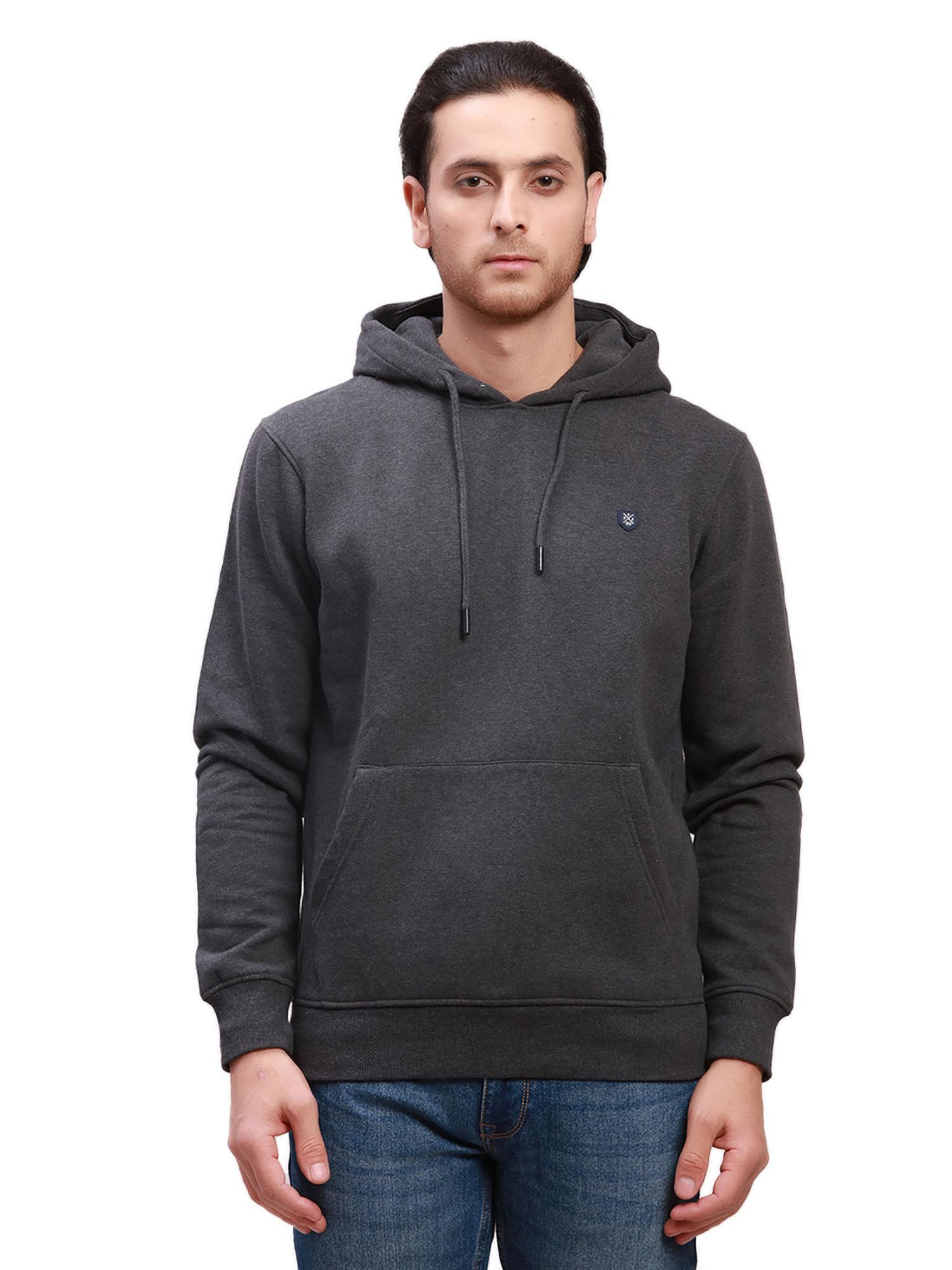 tailored fit solid dark grey hooded sweatshirt