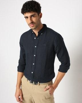 tailored fit solid linen shirt