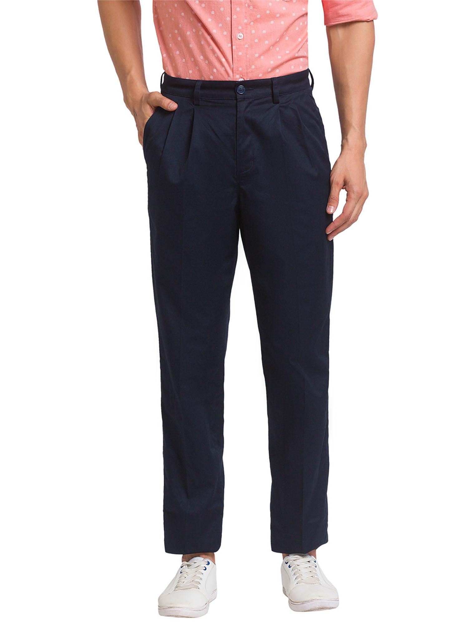 tailored fit solid navy trouser