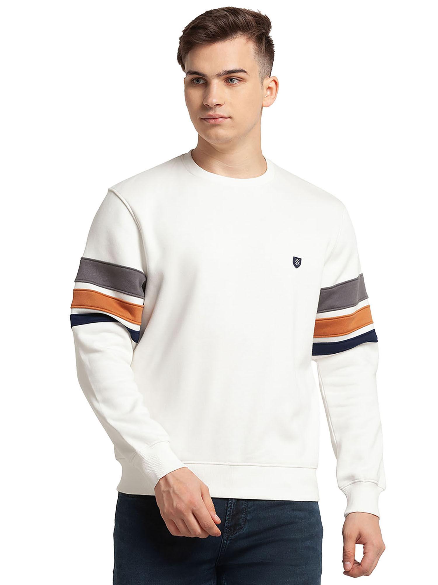 tailored fit striped white sweatshirt