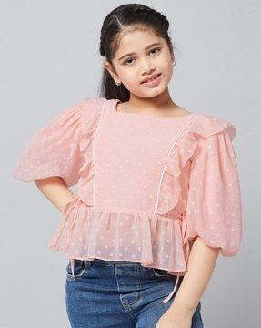 tailored fit top with ruffle accent