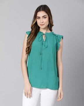 tailored fit top with tie-up neck