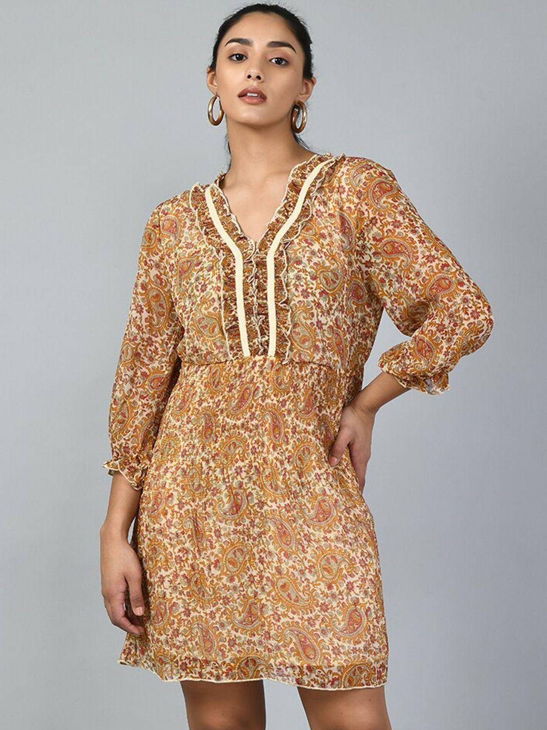 taki taki ethnic motifs printed chiffon a-line dress