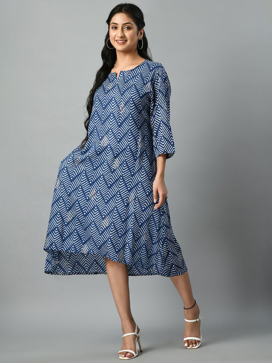 taki taki geometric printed cotton a-line midi dress