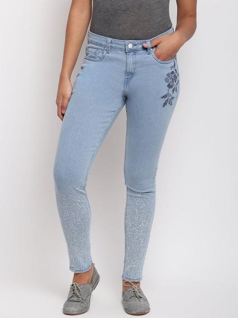 tales & stories blue embroidered jeans