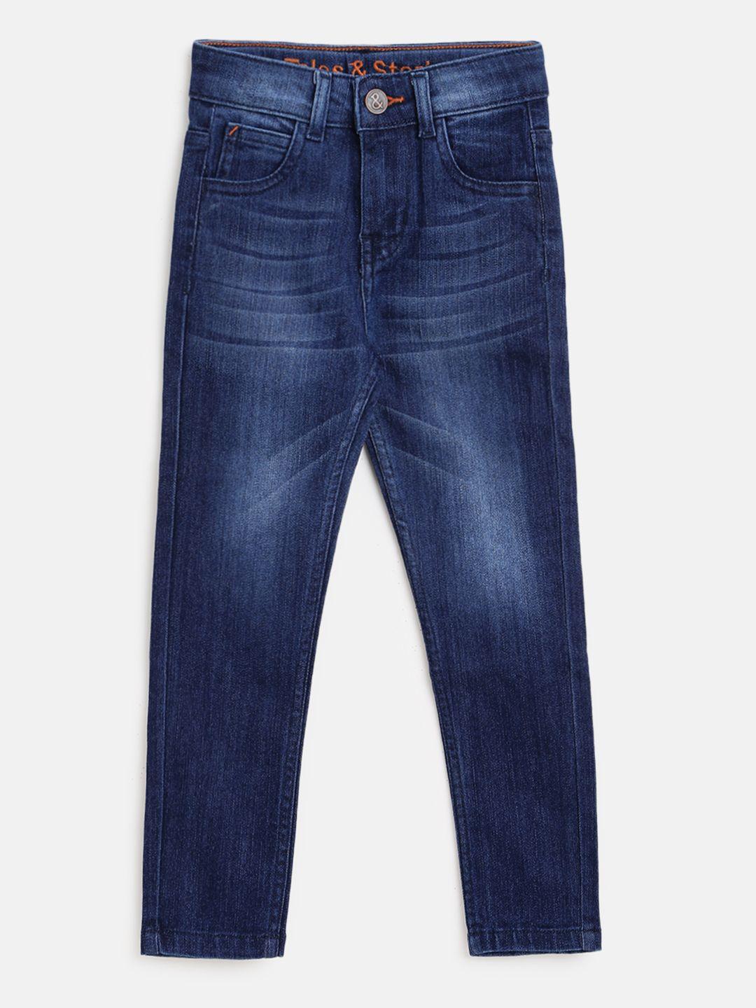tales & stories boys blue slim fit mid-rise clean look jeans
