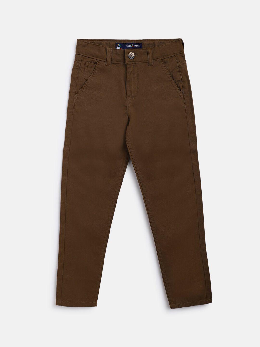 tales & stories boys brown slim fit chinos trouser