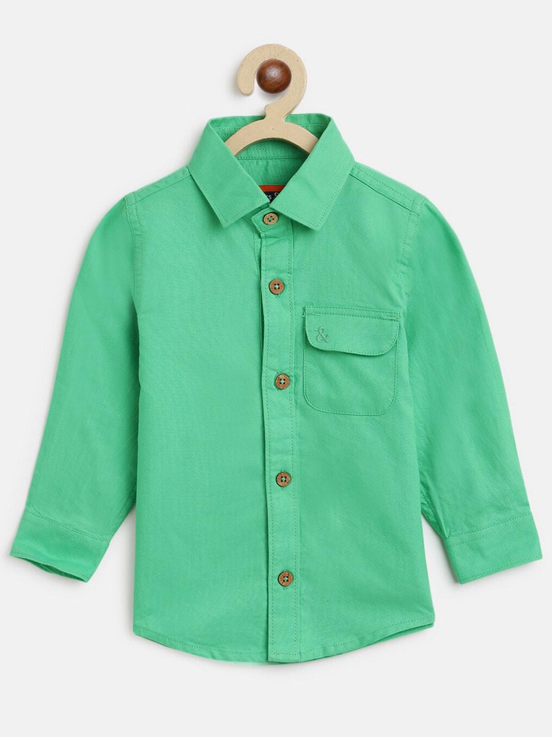 tales & stories boys green cotton casual shirt