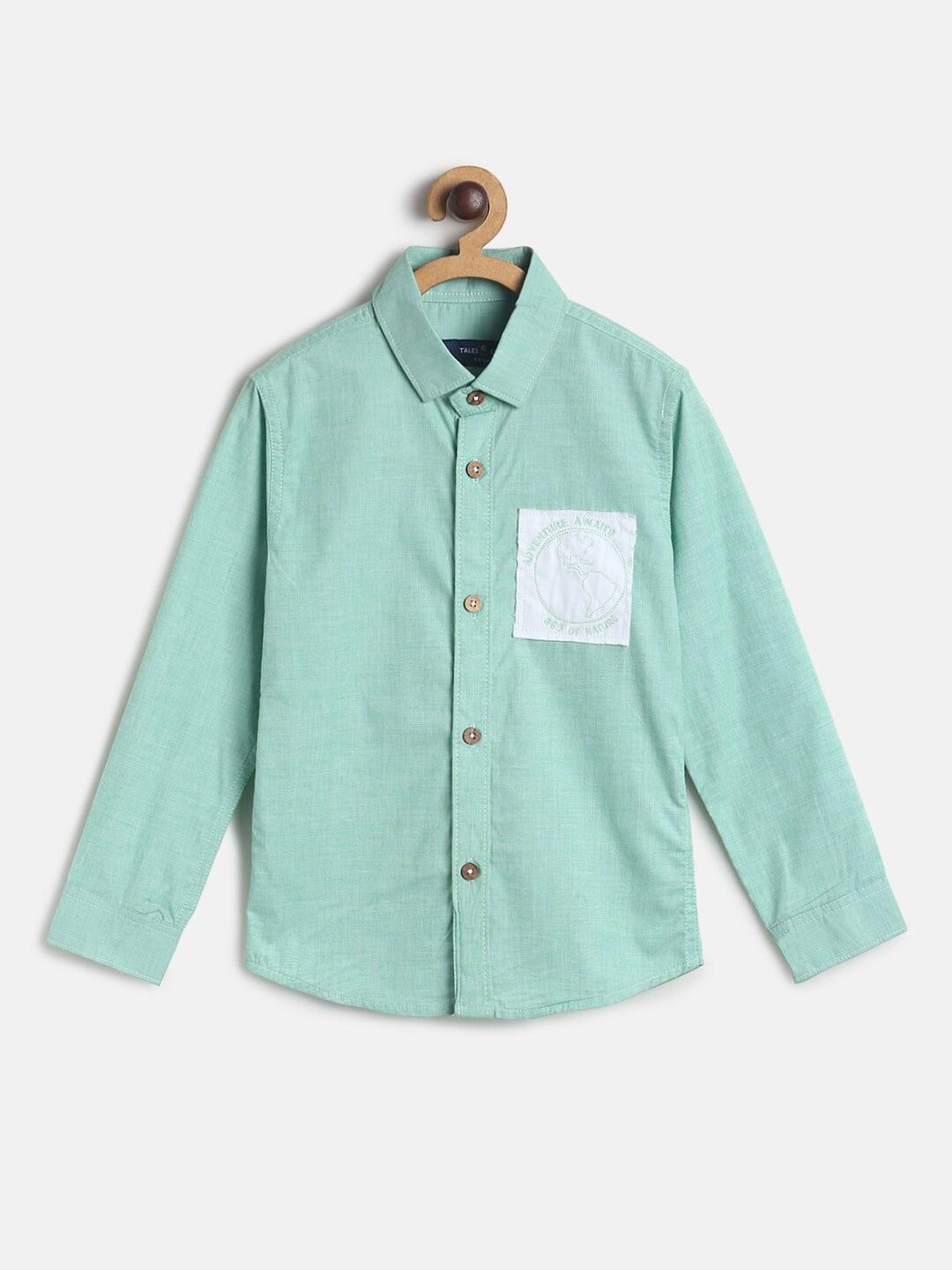 tales & stories boys green cotton long sleeve casual shirt