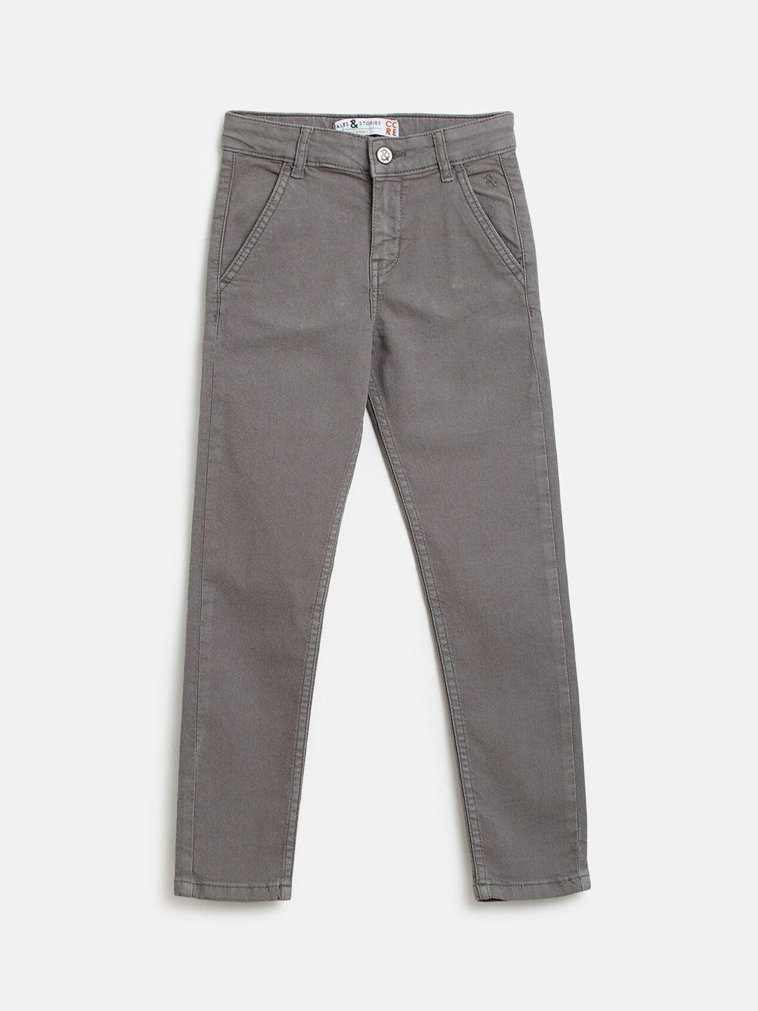 tales & stories boys grey slim fit cotton trousers