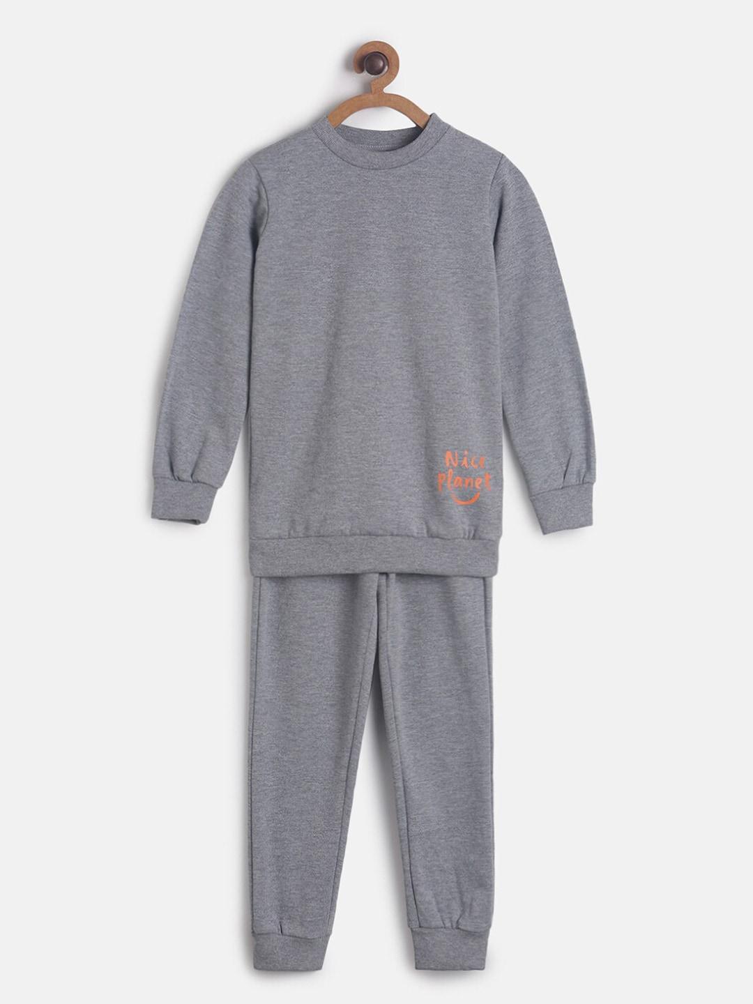 tales & stories boys grey solid t-shirt with pyjamas