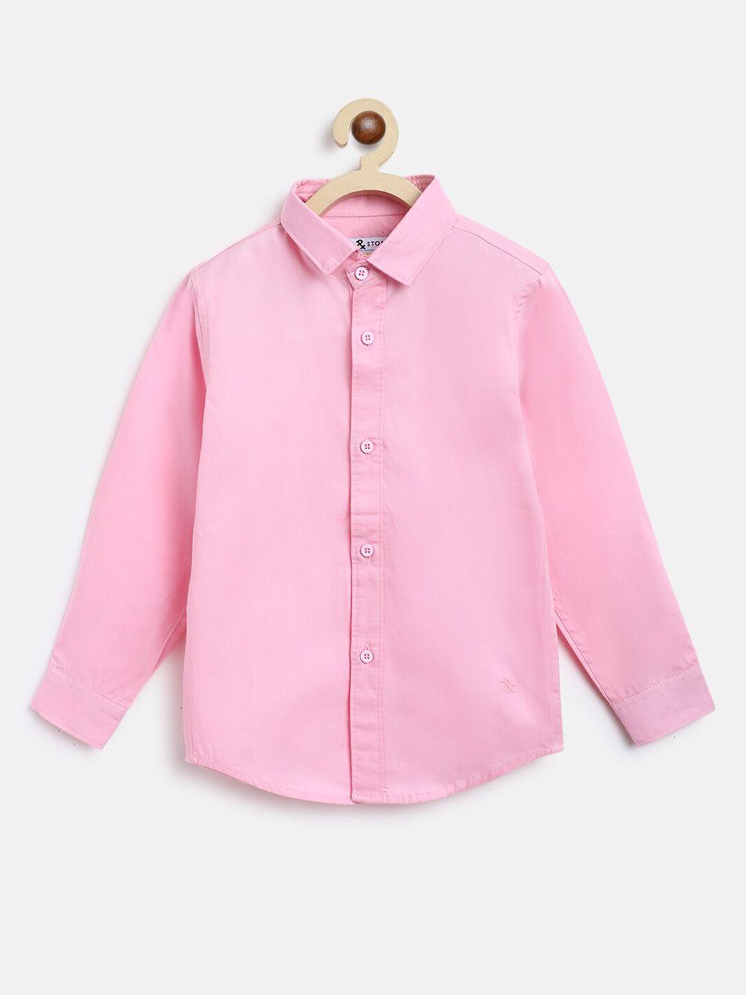 tales & stories boys pink solid casual spread collar shirt
