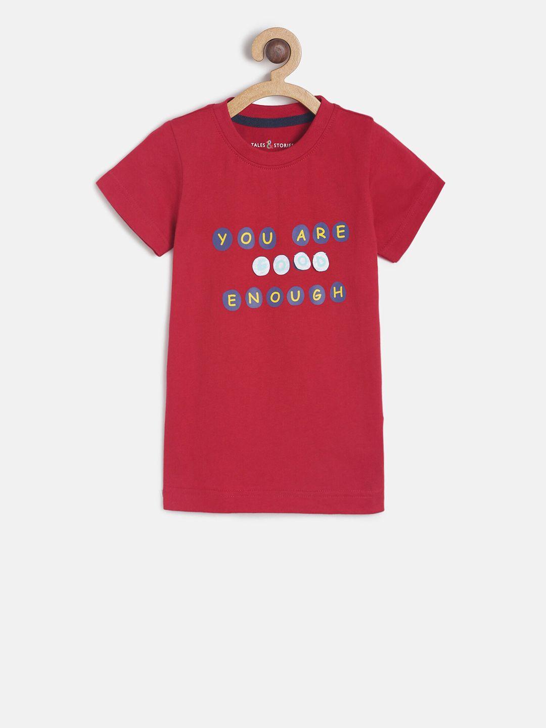 tales & stories boys red printed round neck t-shirt