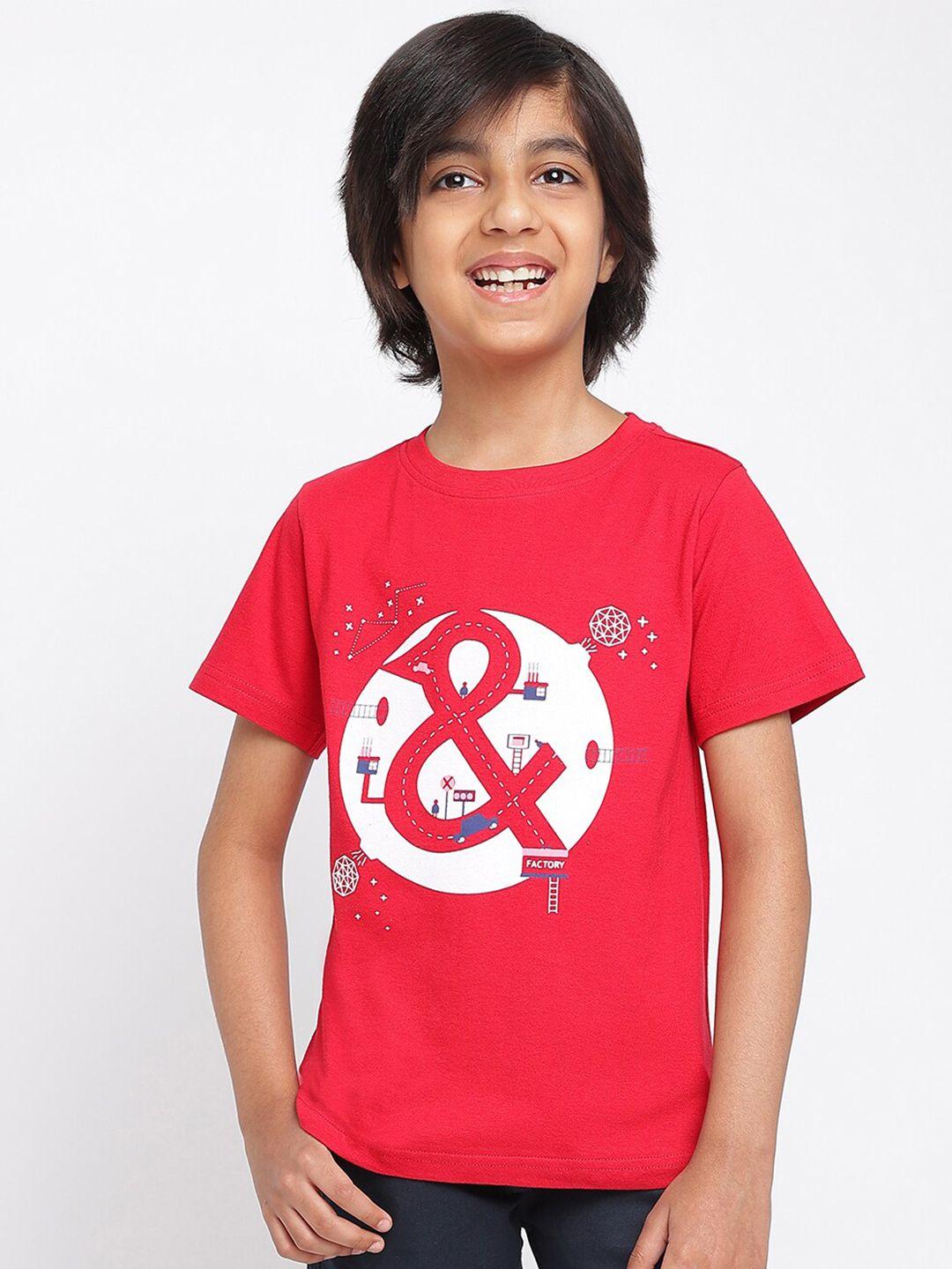 tales & stories boys red typography printed t-shirt