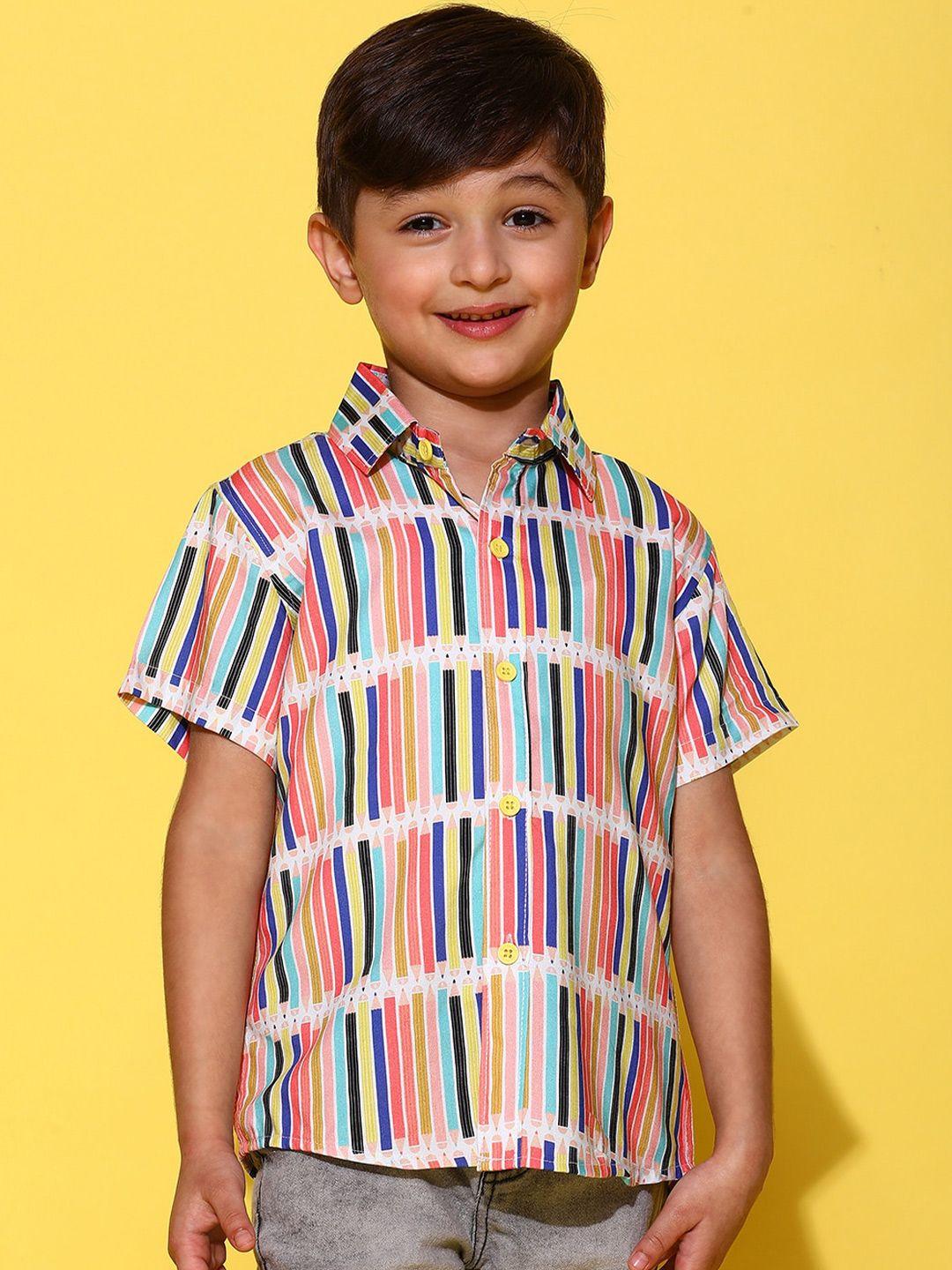 tales & stories boys vertical striped spread collar opaque casual shirt