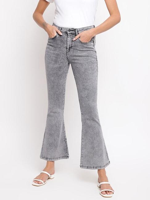 tales & stories grey mid rise flared jeans