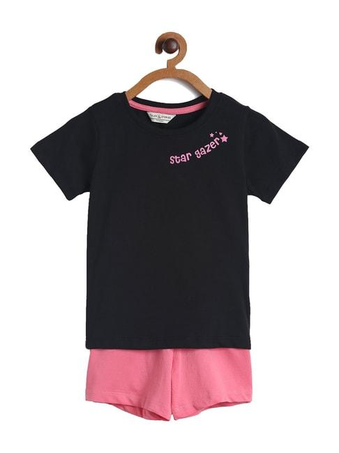tales & stories kids black & pink printed top with shorts