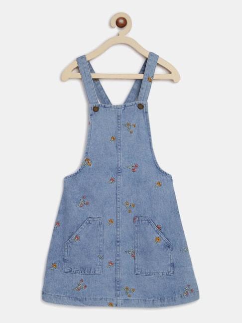 tales & stories kids blue cotton embroidered dungaree