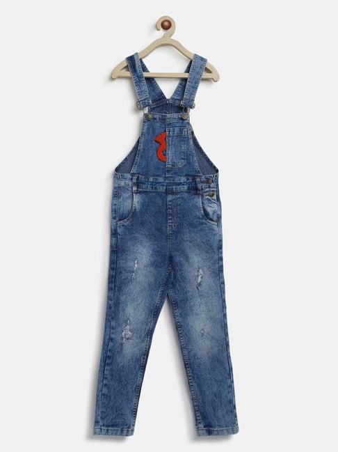 tales & stories kids blue embroidered dungaree