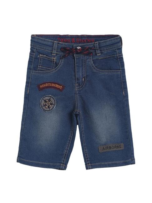 tales-&-stories-kids-blue-embroidered-shorts