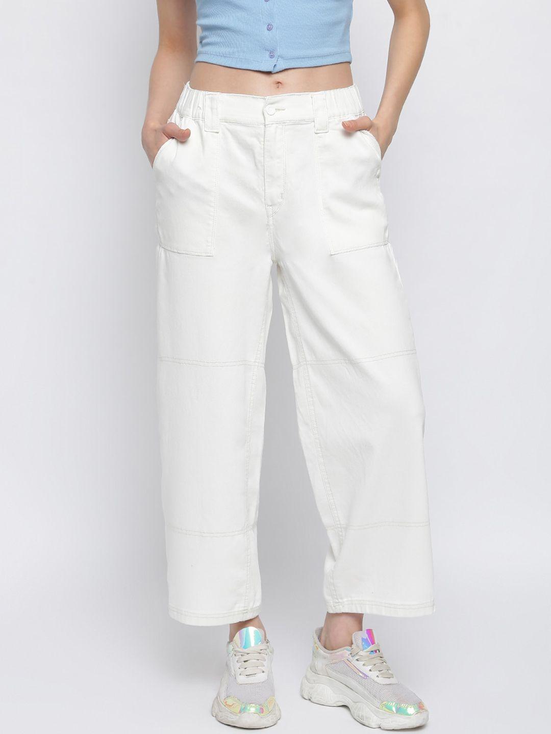 tales & stories women white mildly distressed stretchable jeans