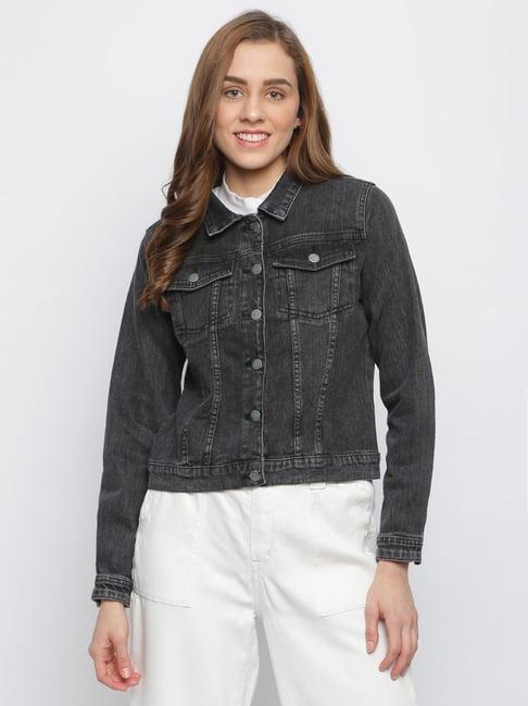 tales & stories black embroidered denim jacket