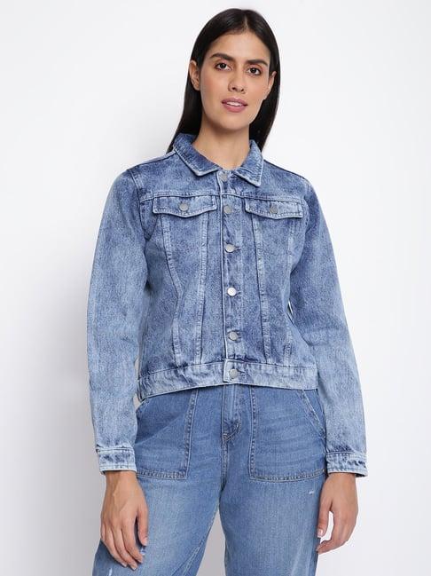 tales & stories blue embroidered denim jacket