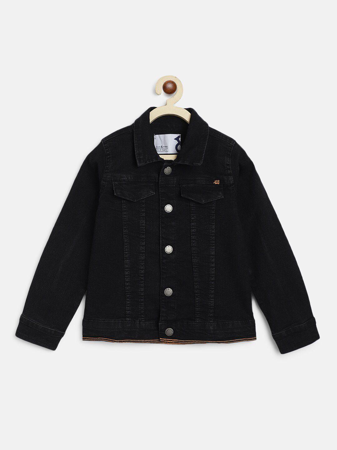 tales & stories boys black lightweight denim jacket with embroidered
