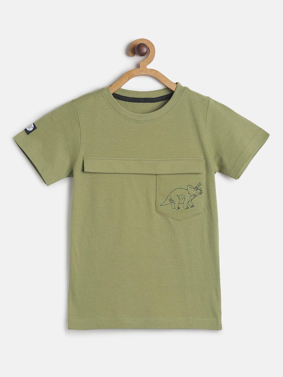 tales & stories boys green solid round neck t-shirt