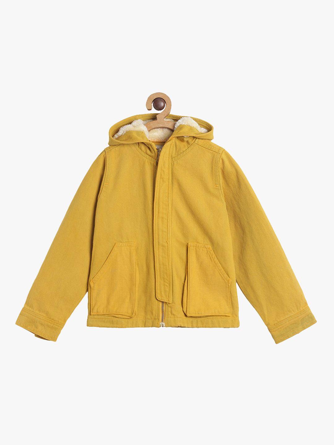 tales & stories boys mustard yellow solid cotton hooded tailored jacket