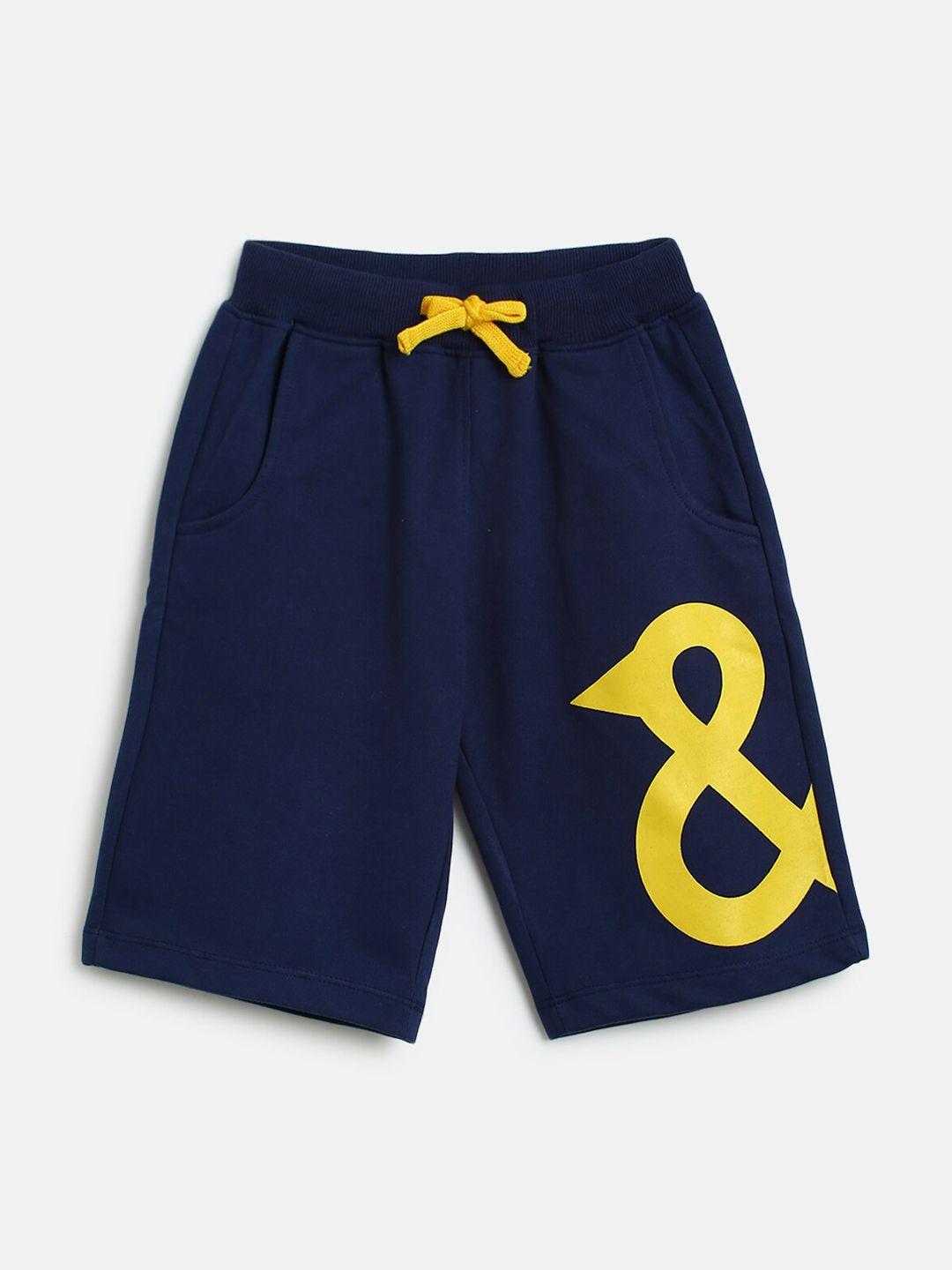 tales & stories boys navy blue cotton printed shorts