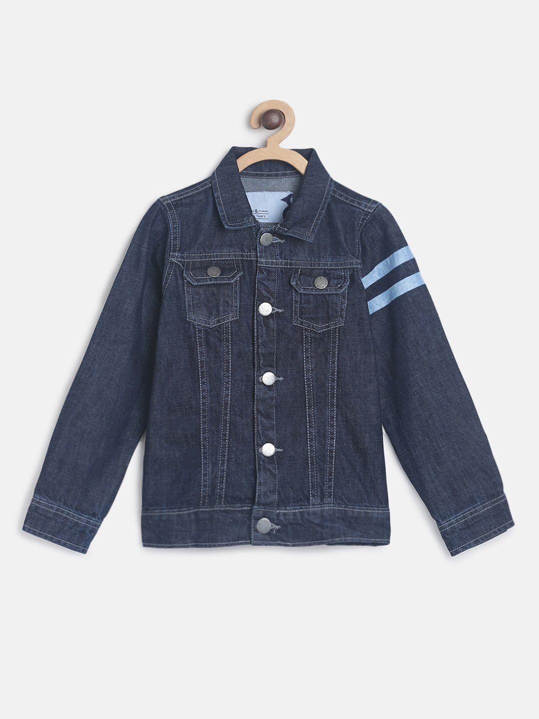 tales & stories boys navy blue solid denim jacket