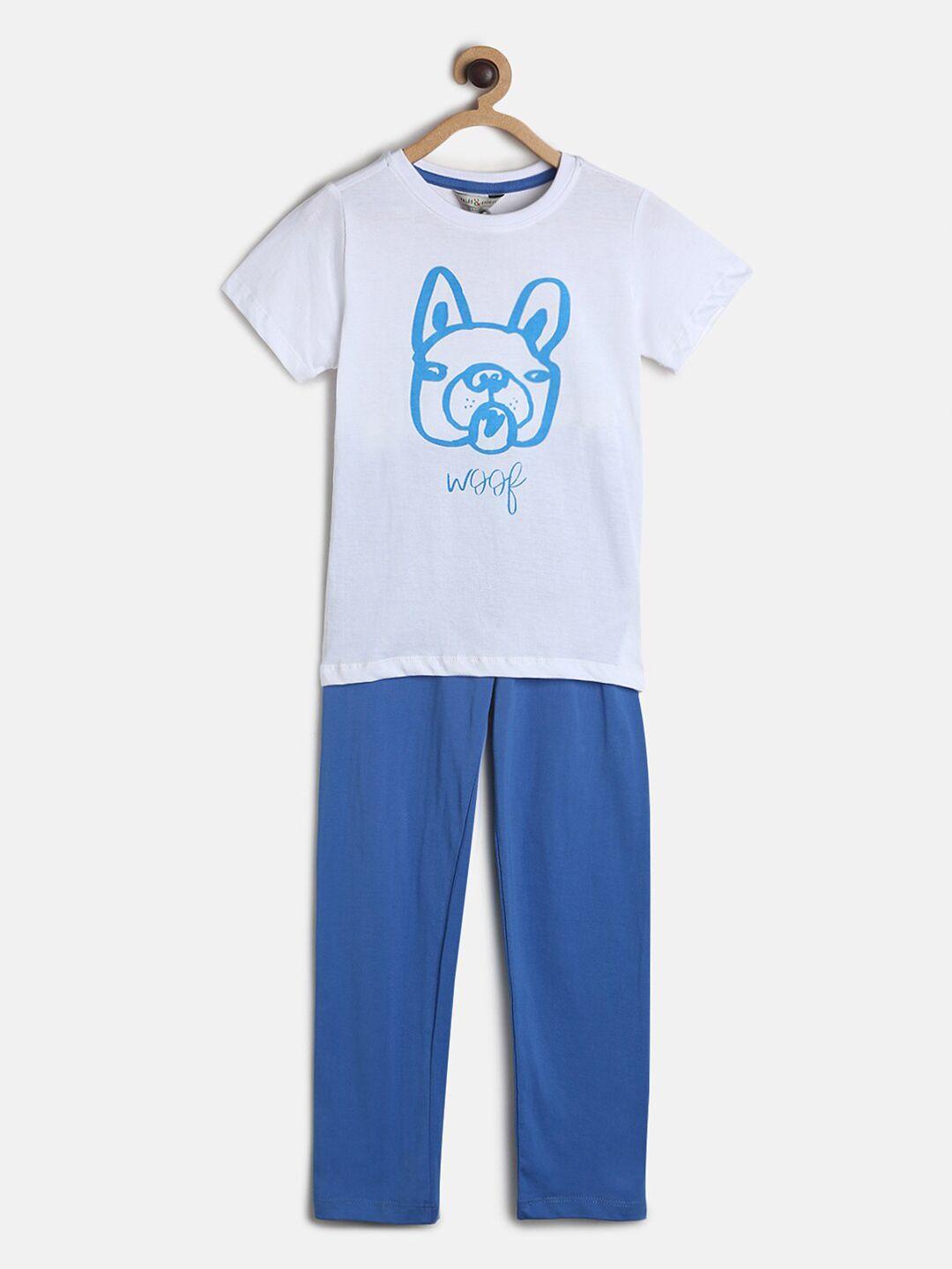 tales & stories boys white & blue printed night suit
