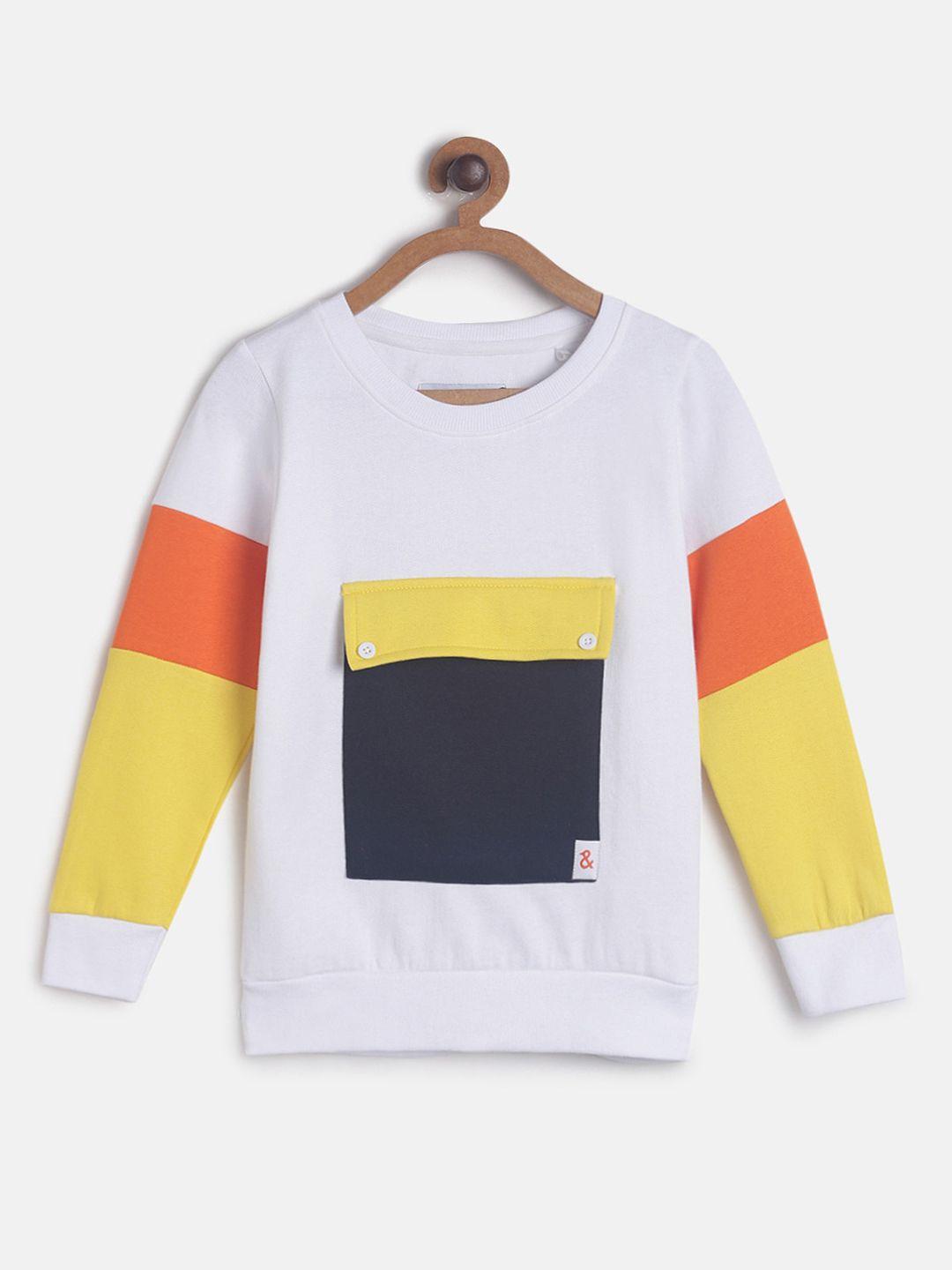 tales & stories boys white & yellow colourblocked sweatshirt