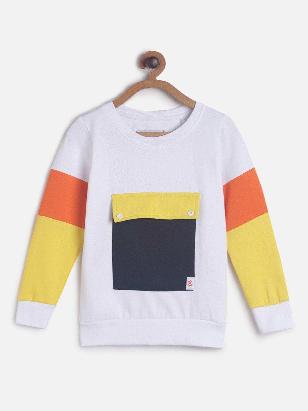 tales & stories boys white & yellow colourblocked sweatshirt