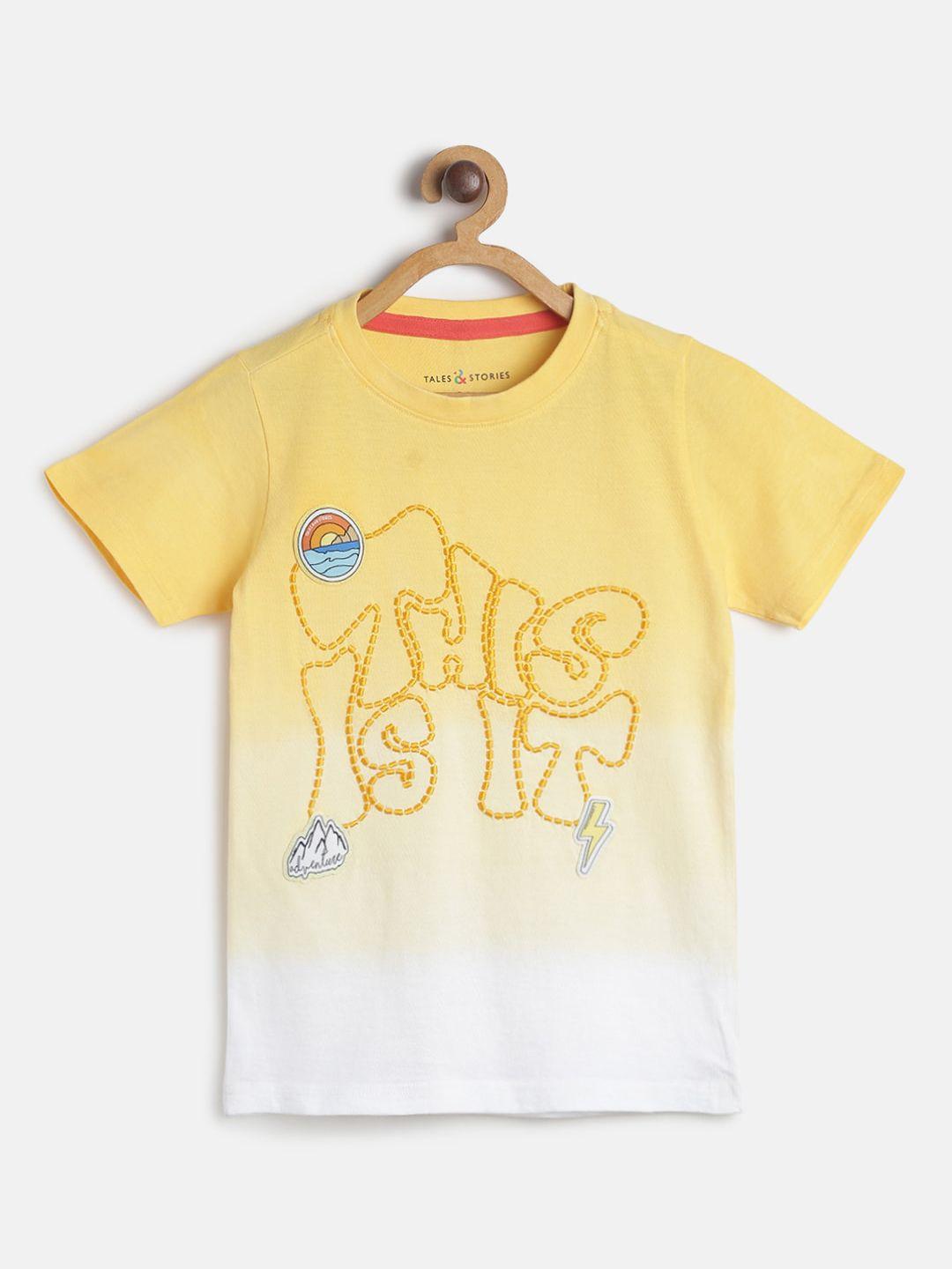 tales & stories boys yellow printed round neck t-shirt