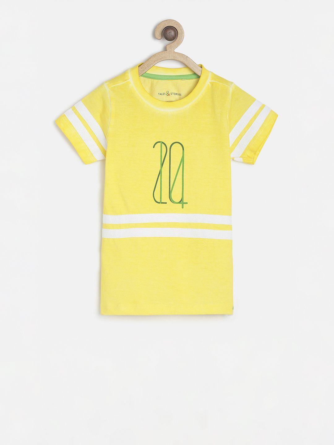 tales & stories boys yellow striped round neck t-shirt