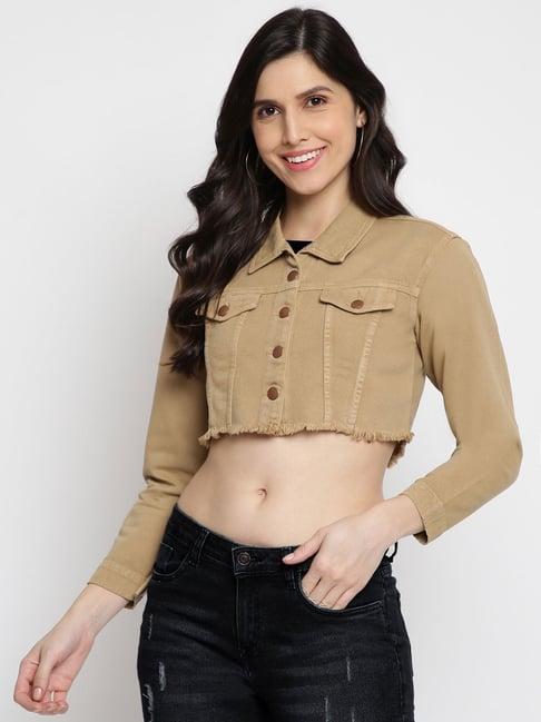 tales & stories khaki cotton crop jacket