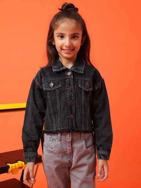 tales & stories kids black cotton regular fit full sleeves jacket