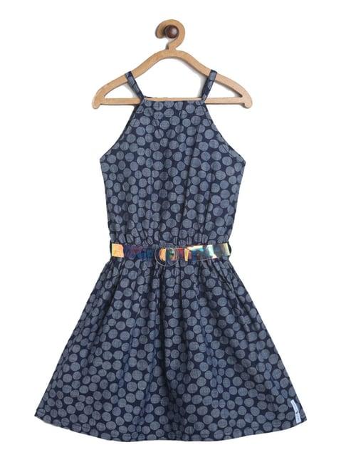 tales & stories kids blue printed dress with belt